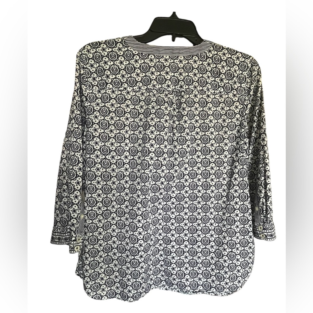 Talbots Blue and White Women top Tunic 3/4 Sleeve Sz Mp‎ - Picture 3 of 9